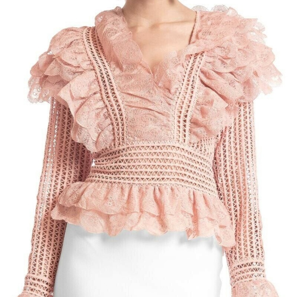 GRACIA NWT! Pink Ruffle Crochet Top - Picture 2 of 5